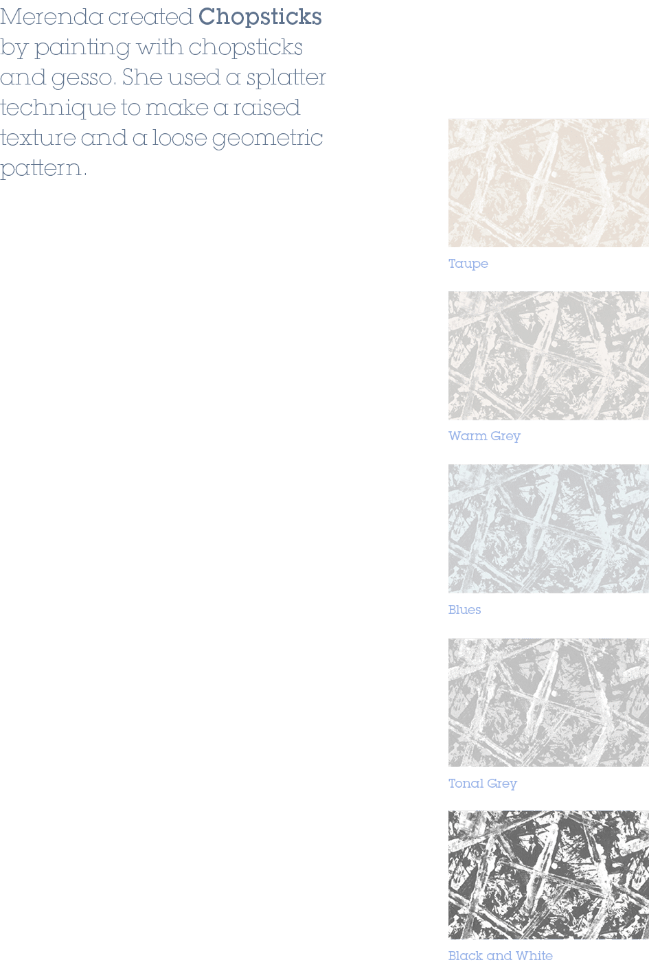 Merenda created Chopsticks by painting with chopsticks and gesso. She used a splatter technique to make a raised text...