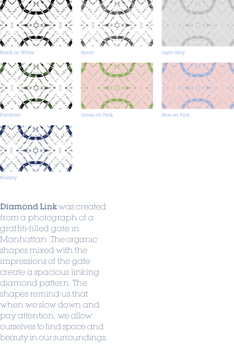 Diamond Link was created from a photograph of a graffiti filled gate in Manhattan. The organic shapes mixed with the ...