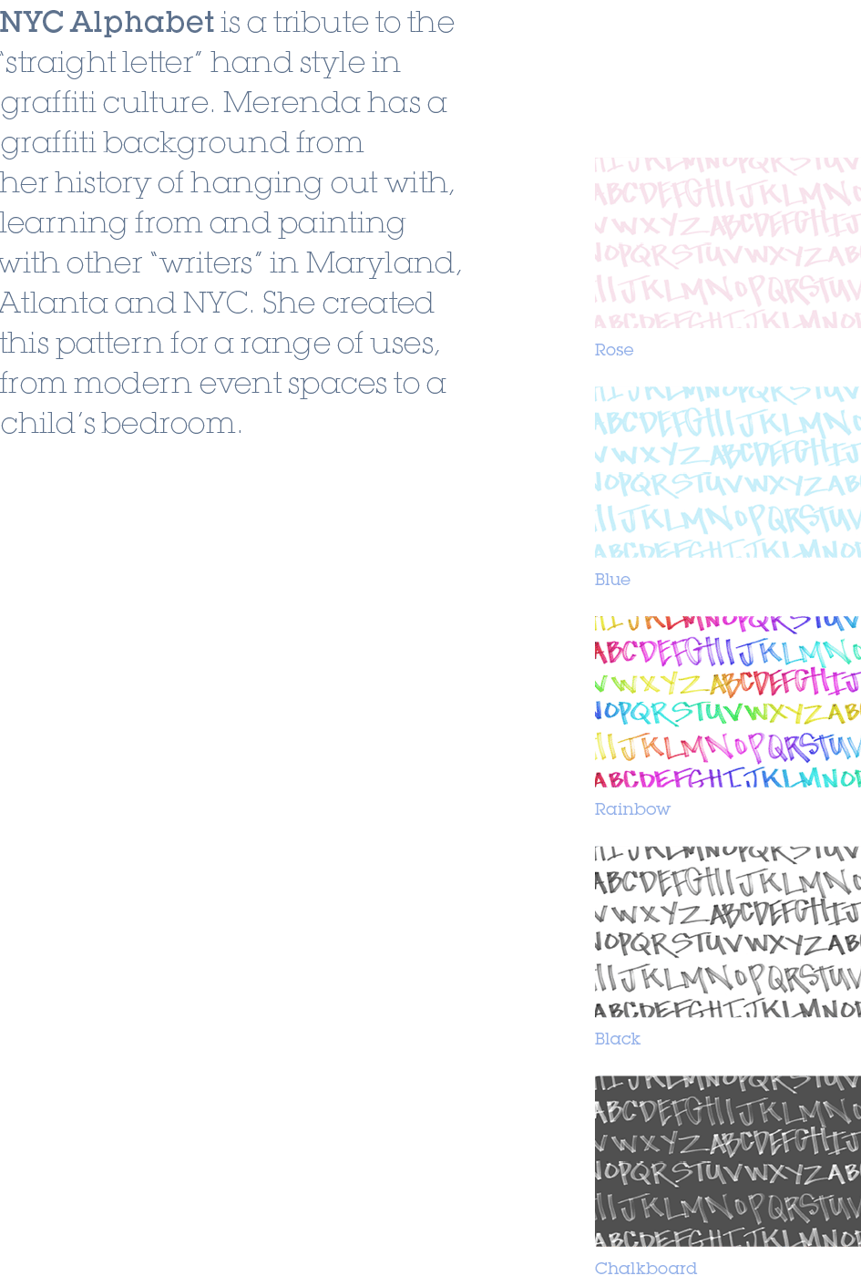 Blue,Rainbow,Chalkboard,Black,Rose,NYC Alphabet is a tribute to the “straight letter” hand style in graffiti culture....